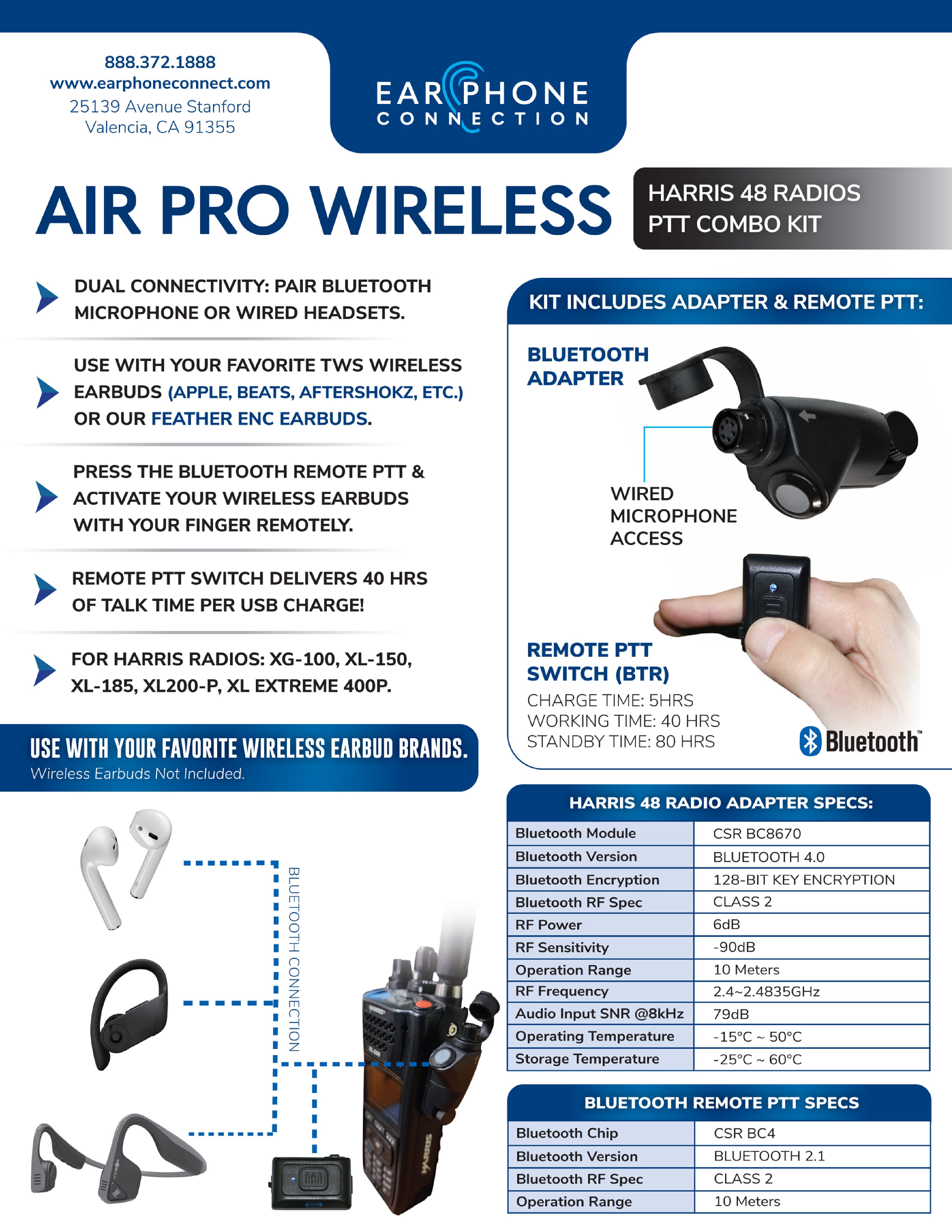 Air Pro Wireless Harris Kit for Bluetooth Earbuds - The Earphone Guy