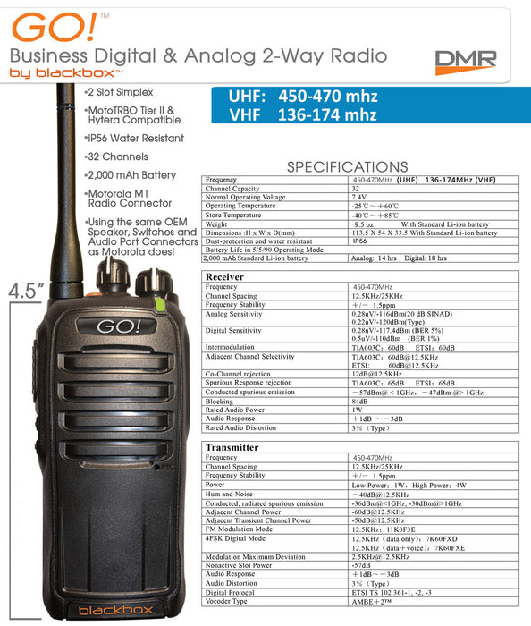 VHF Blackbox GO! Digital & Analog 2-Way Radio - The Earphone Guy