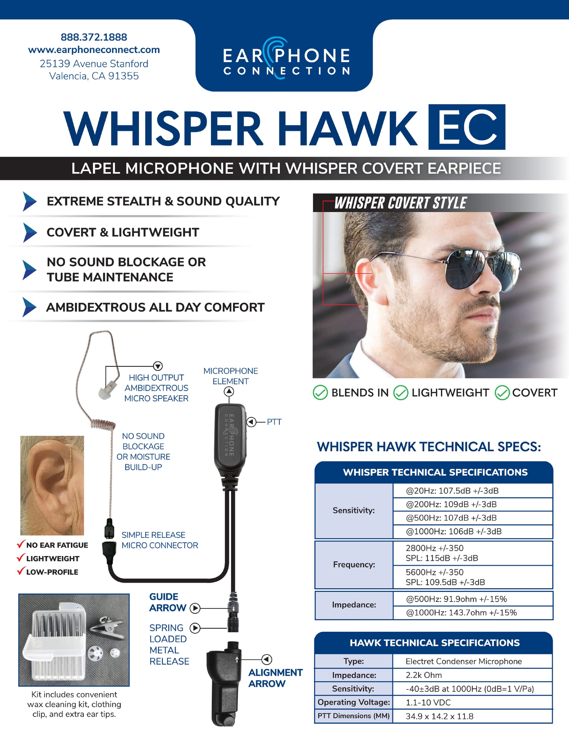 EP13R7EC-W Whisper Hawk EC Covert Lapel Microphone fits Motorola R7/ION - The Earphone Guy