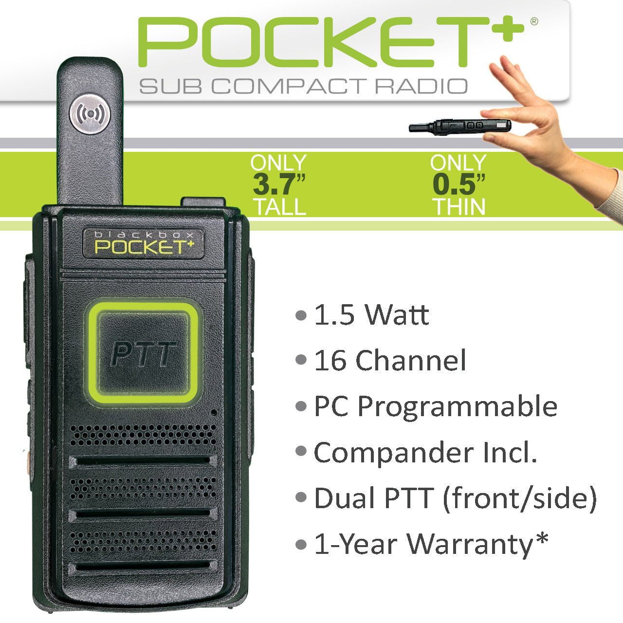 Klein Blackbox Pocket+ UHF Radio w/Motorola Connector - 16CH Radio - The Earphone Guy LLC