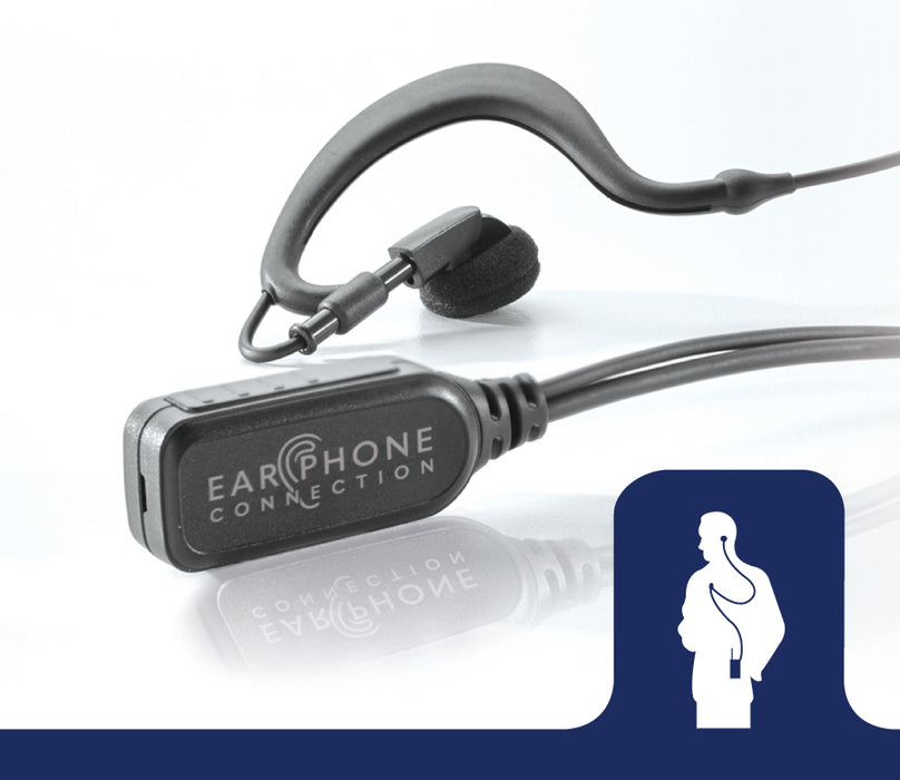 EP334EC Falcon Easy-Connect Traditional Earhook Lapel Microphone with PTT button and "Easy-Connect" Adapter - The Earphone Guy