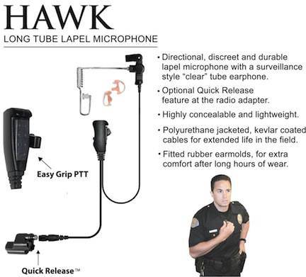 EP1333QR, Hawk, Lapel Microphone, w/Quick Release fits Motorola - The Earphone Guy