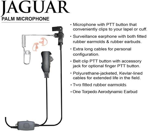 EP3023QR Jaguar 2-Wire Palm Microphone w/ Quick Release fits Motorola XTS/Jedi Series - The Earphone Guy