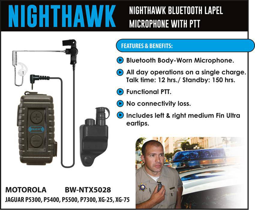 BlueWi BW-NTX5028 Nighthawk Bluetooth Lapel Microphone for MA/Com-Harris - The Earphone Guy
